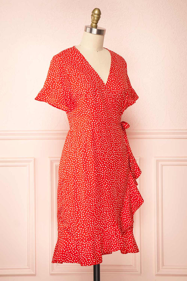 Jenny Red Polka-Dot Wrap Dress w/ Ruffles | Boutique 1861